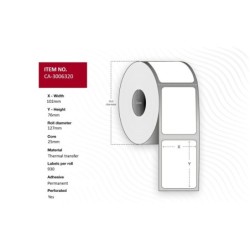 Label 102 x 76mm Core 25mm - Thermal Transfer Coated - Permanent