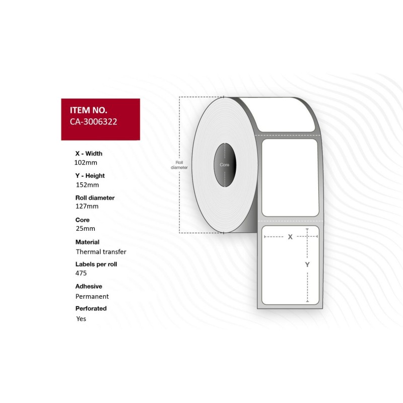 Label 102 x 152mm Core 25mm - Thermal Transfer Coated - Permanent