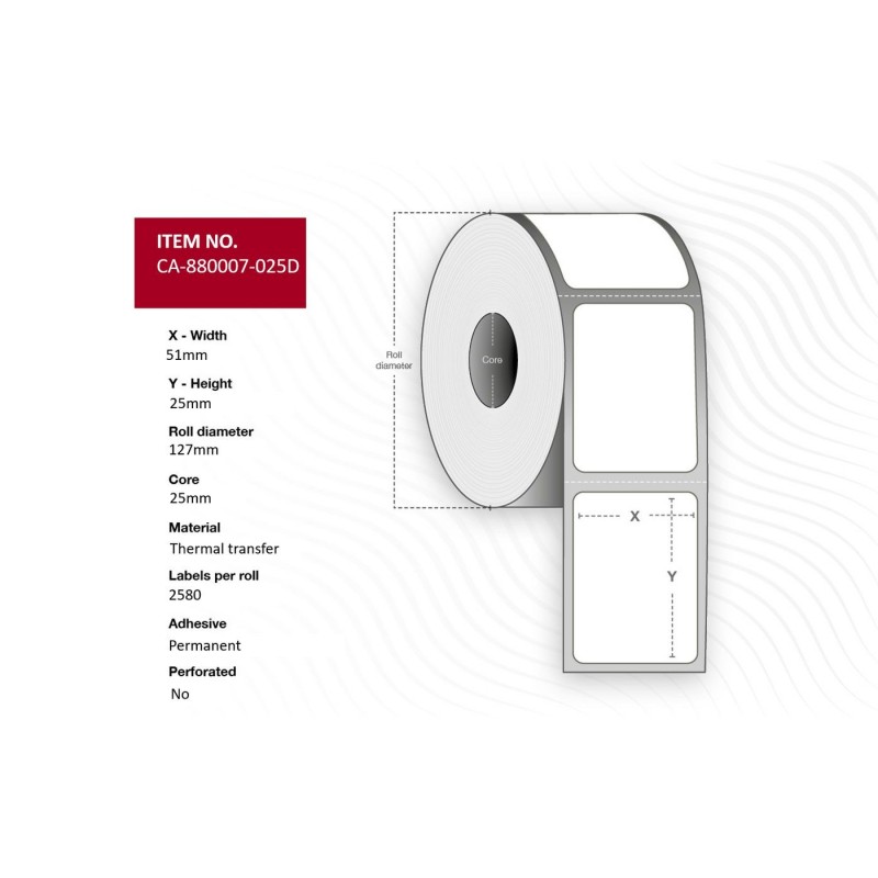 Label 51 x 25mm Core 25mm - Thermal Transfer Uncoated - Permanent