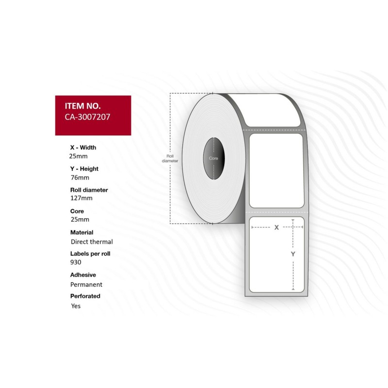 Label 25 x 76mm Core 25mm - Direct Thermal Coated - Permanent Pe