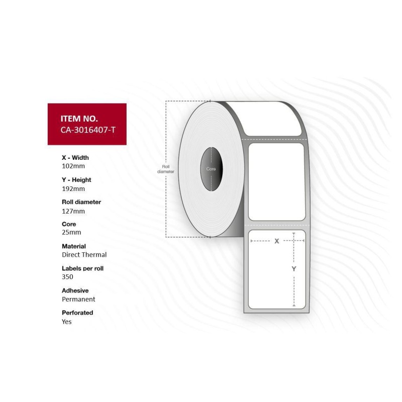 Label 102 x 192mm, Core 25mm, - Direct Thermal, Uncoated, - Permanent