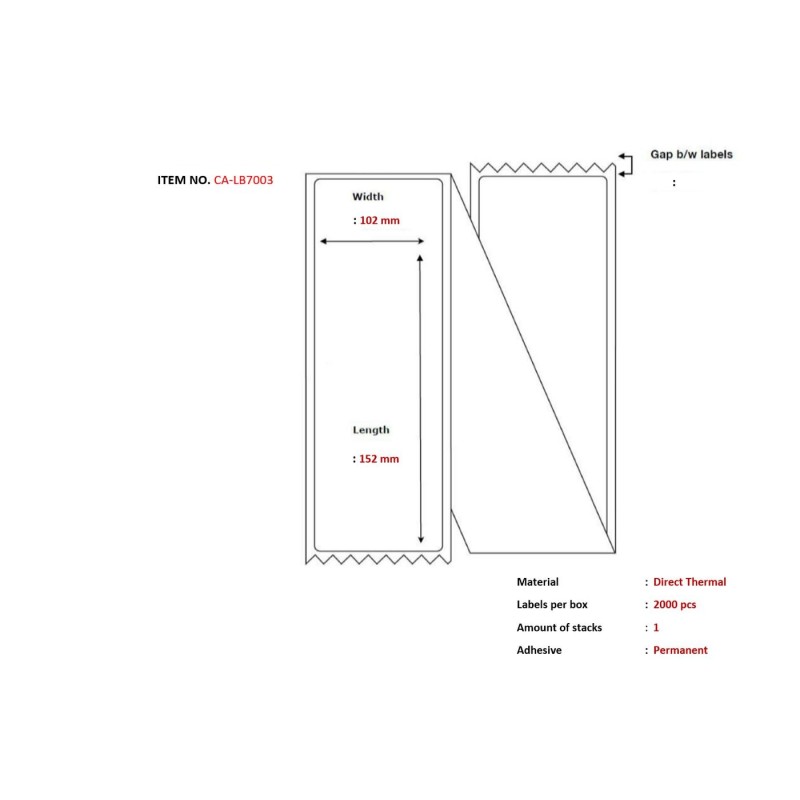 Ship-label 102 x 152mm, - Direct Thermal, Coated, - Fanfold. 2000 lab