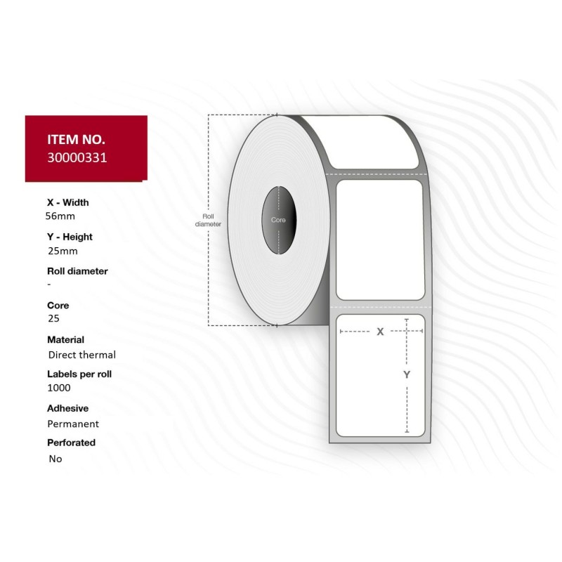 Label 56x25 - Core 25. White. - Top-coated. DT. Permanent. - 1.000 la