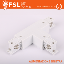 FSL Connettore Forma T sinistra per Binario Trifase - Colore BIANCO