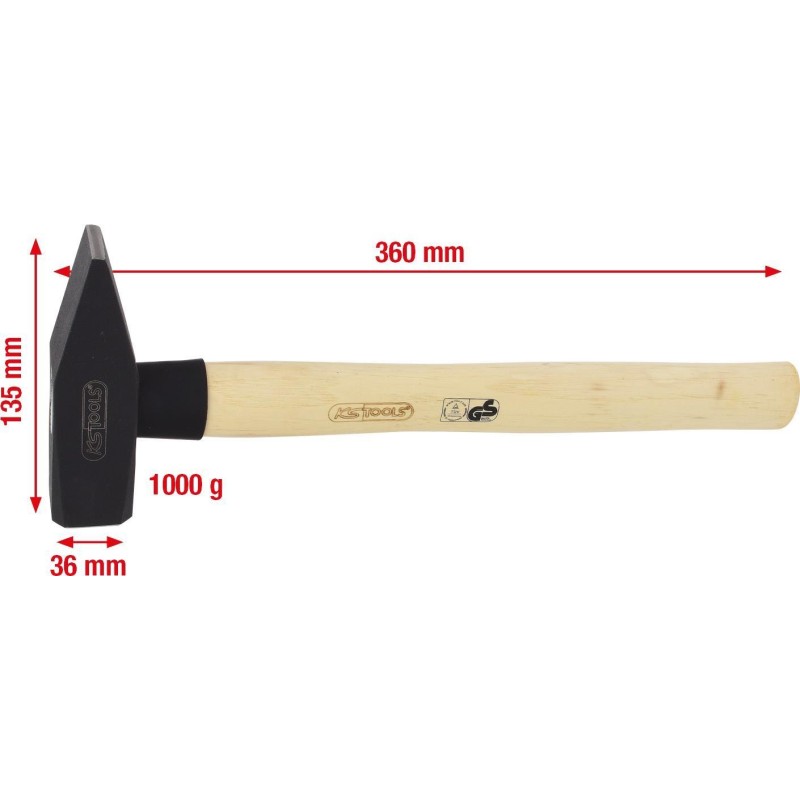 Martello da meccanico KS TOOLS con manico in noce americano, 1000 g (