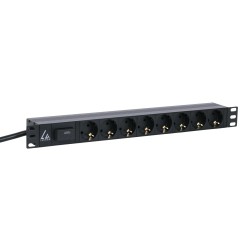 rack mount power strip 16A - with 8 x Schuko F outlets - Schuko Plug