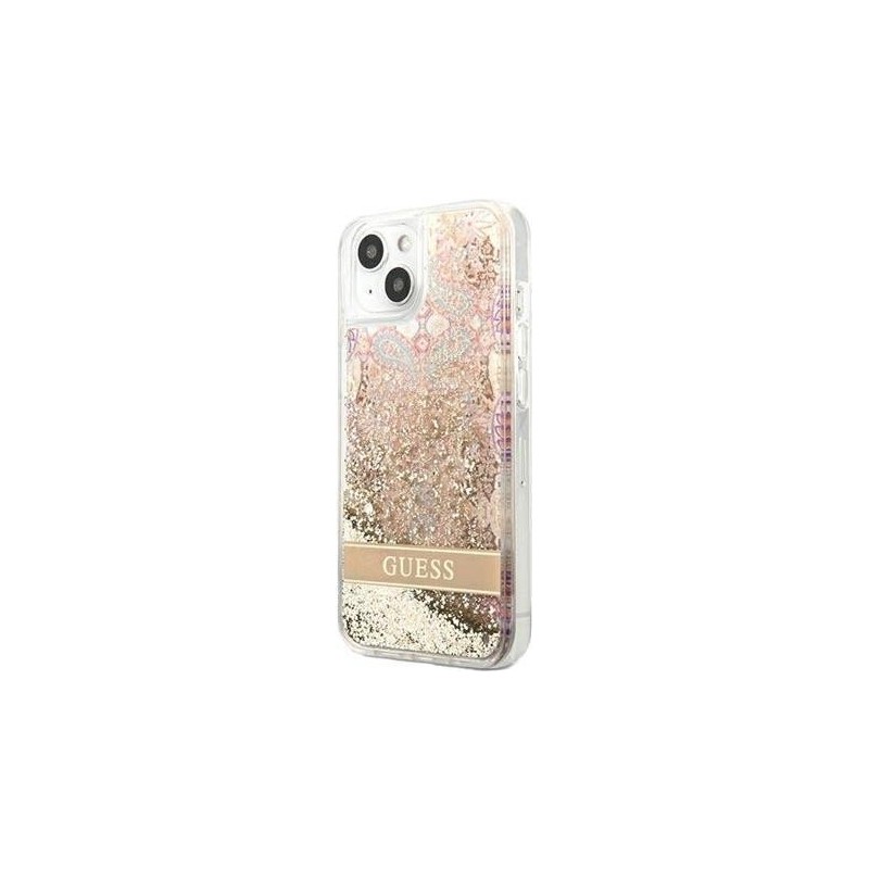 GUESS Cover rigida Paisley Liquid Glitter Oro per iPhone 13 Mini GUHC