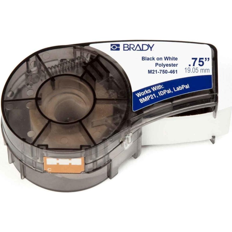 Brady, M21-750-461, poliestere, nero su bianco, 19,05 mm x 6,4 m, per