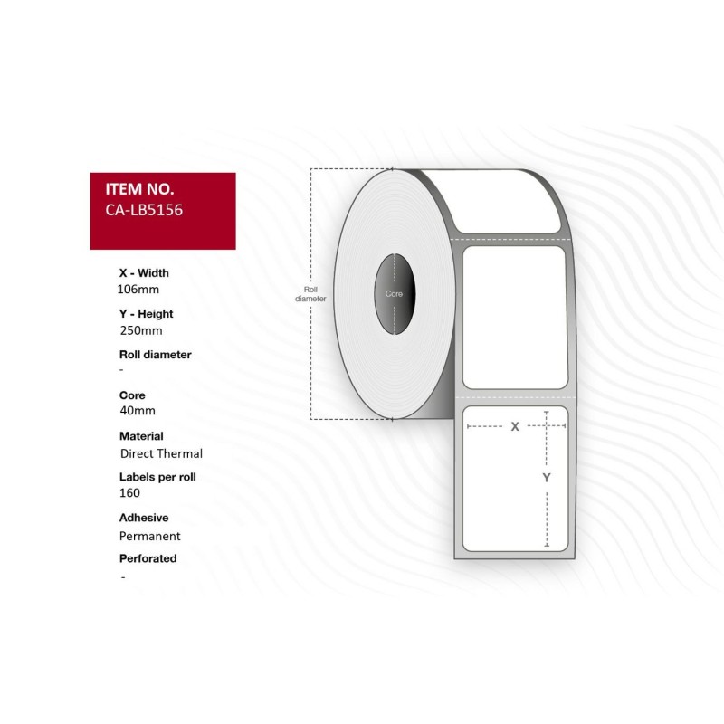 Label 106 x 250mm, Core 40mm, - Direct thermal, indoor label, - perma