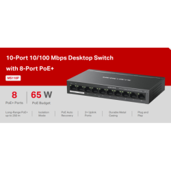 Switch Desktop 10 porte 10/100 PoE+ - Mercusys MS110P