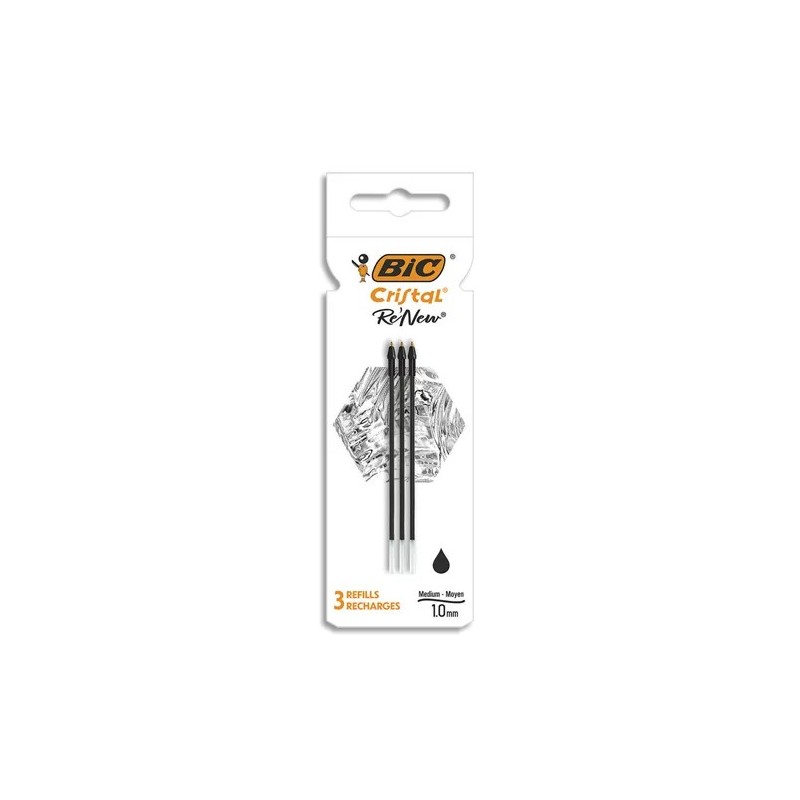 Bic Pack de 3 Recambios para Boligrafo Cristal Re´new - Punta Media