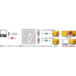 Delock Splitter USB di tipo C (modalit DP Alt) 1 x HDMI 1 x uscita VGA