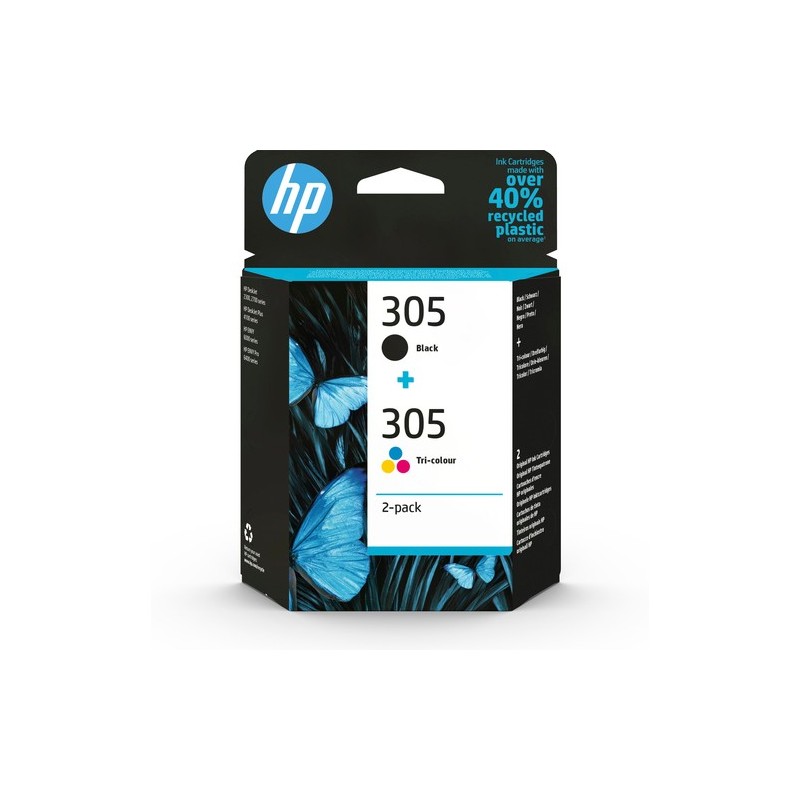 HP 305 2-Pack Tri-color/Black Original Ink Cartridge cartuccia d'inch