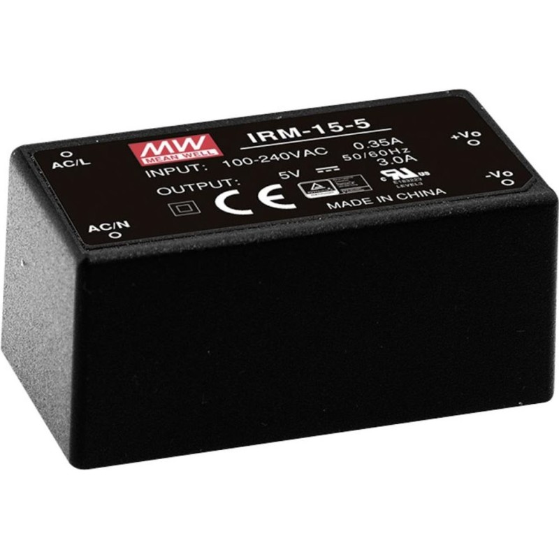 MEAN WELL IRM-15-5 - 15 W - 85 - 264 V - ITE EN/UL/IEC 60950 - Nero -