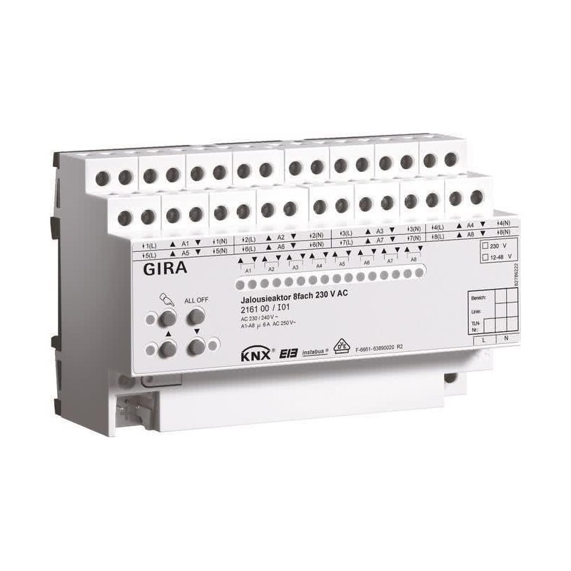 Attuatore GIRA 216100 Tenda KNX/EIB 8ca 230VAC REG (216100)