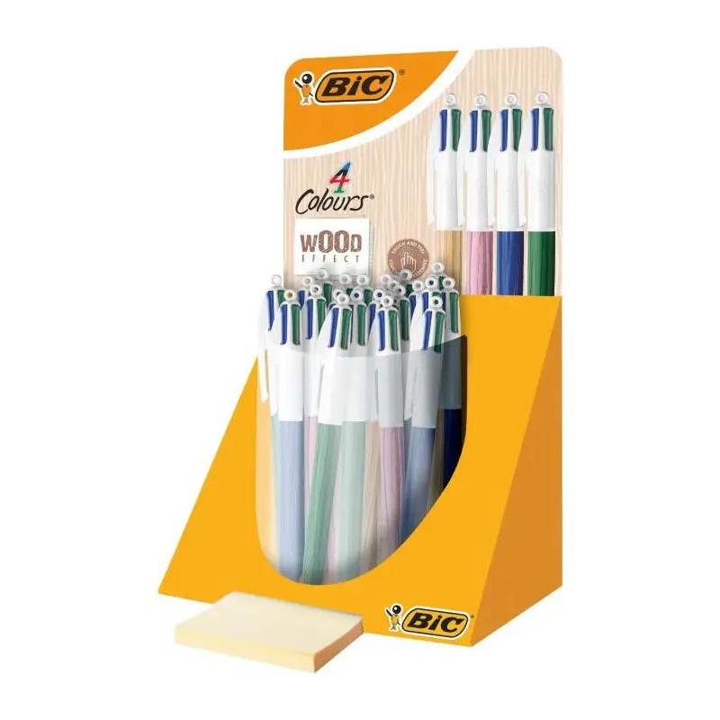 BIC 4 colori Expositor in stile legno di 30 boligrafi a sfere retratt