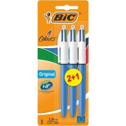 BIC 4 Colori Pacchetto originale di 3 boligrafi a sfera retrattile -