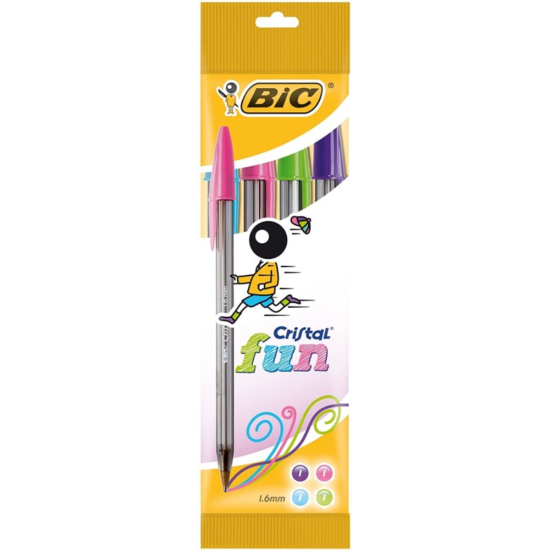 Bic Crystal Fun Pack di 4 Boligrafos de Bola - Punta rotonda da 16 m