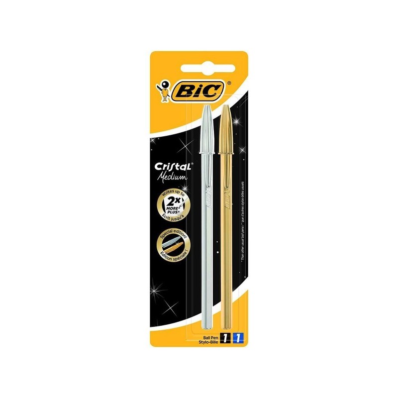 Bic Crystal Shine Pacco di 2 Boligrafos Boligraphs - Punta media da 1