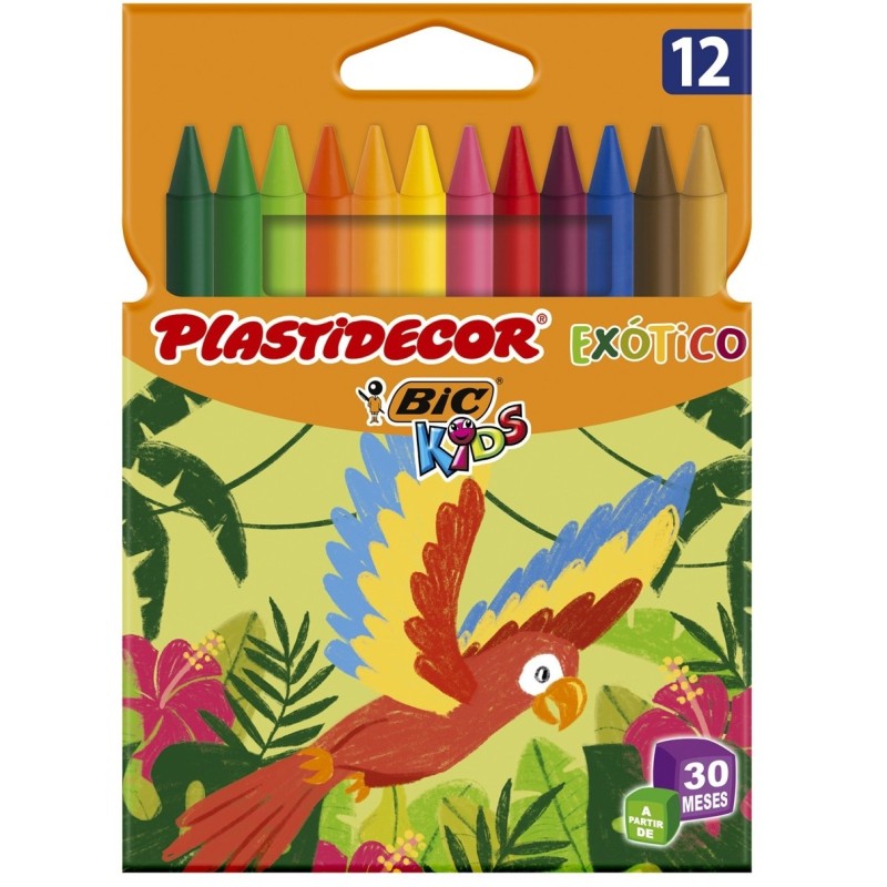 Bic Kids Plastistecor Box di 12 penchi di cera - Colori esotici - Ext