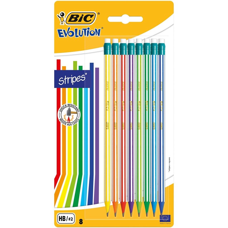 Bic Evolution Stripes Pack di 8 matita di grafite esagonale