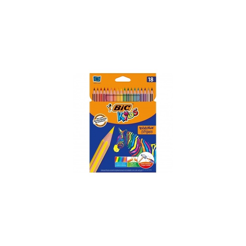 Bic Kids Evolution Stripes Box di 18 penchi di colori assortiti - Pro