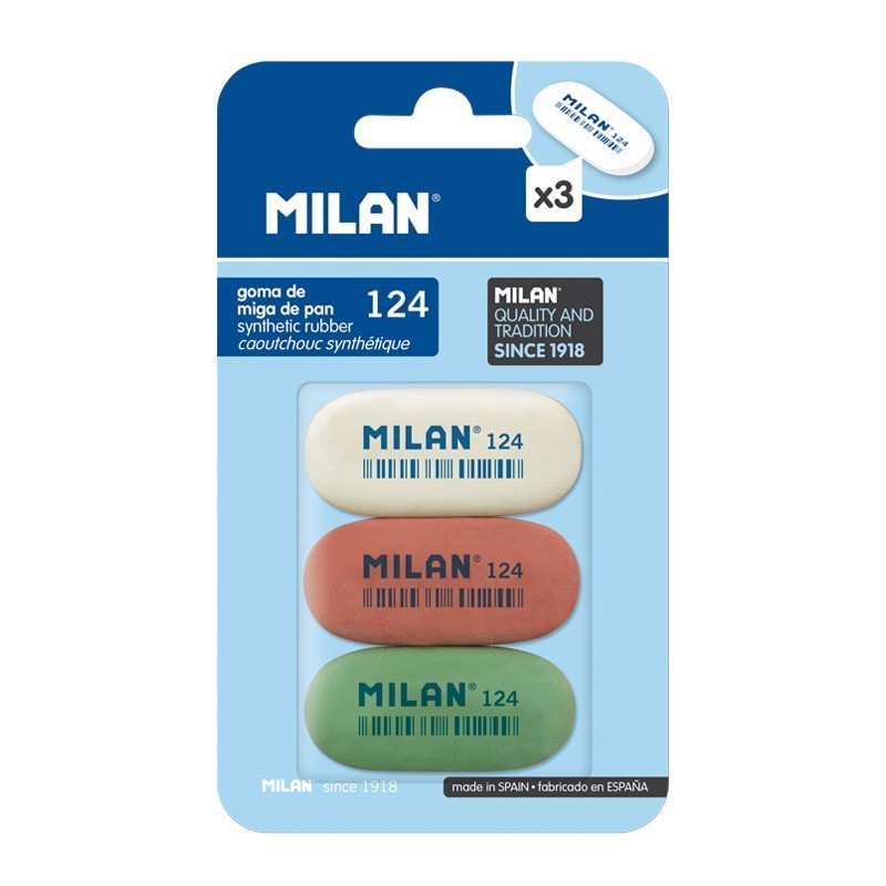 Milan 124 Pacchetto di 3 gomme ovali - briciola di pane - gomma sinte