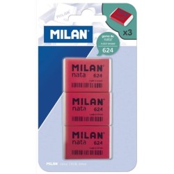 MILAN NATA 624 Pacchetto di 3 gomma rettangolare - plastica - morbida