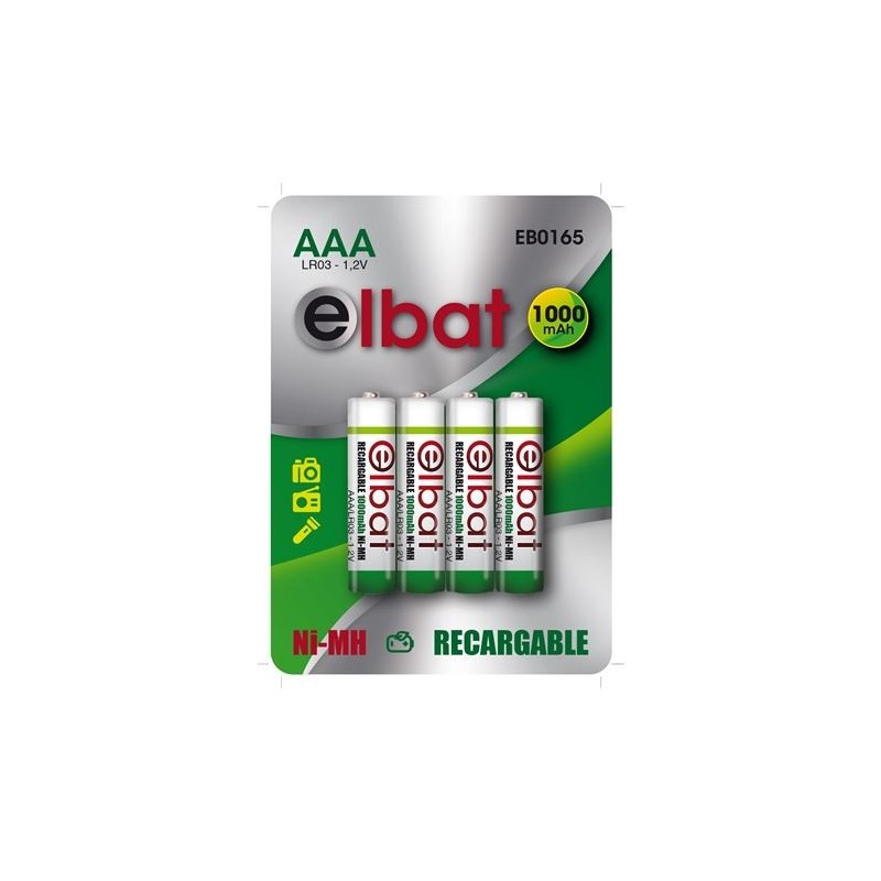 Pacchetto Elbat di 4 batterie ricaricabili LR03 AAA 1000Mah