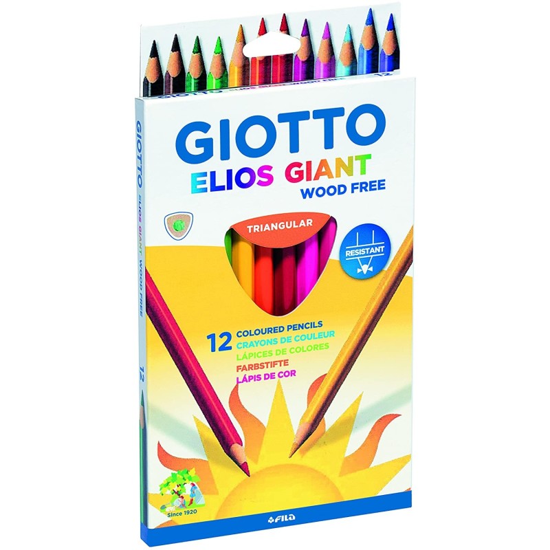 Giotto Elios Giant legno gigante pacchetto libero di 12 colori triang