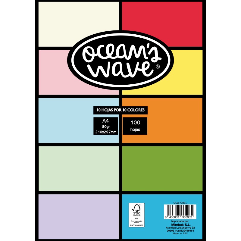 Oceaans Wave Pack di 100 foglie colorate A4 80gr - Colori circondati