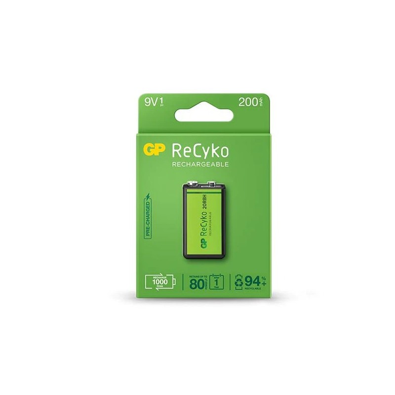 GP RECYKO RICAGABLE PILA 200MAH 9V - Precarged - Ciclo di vita fino