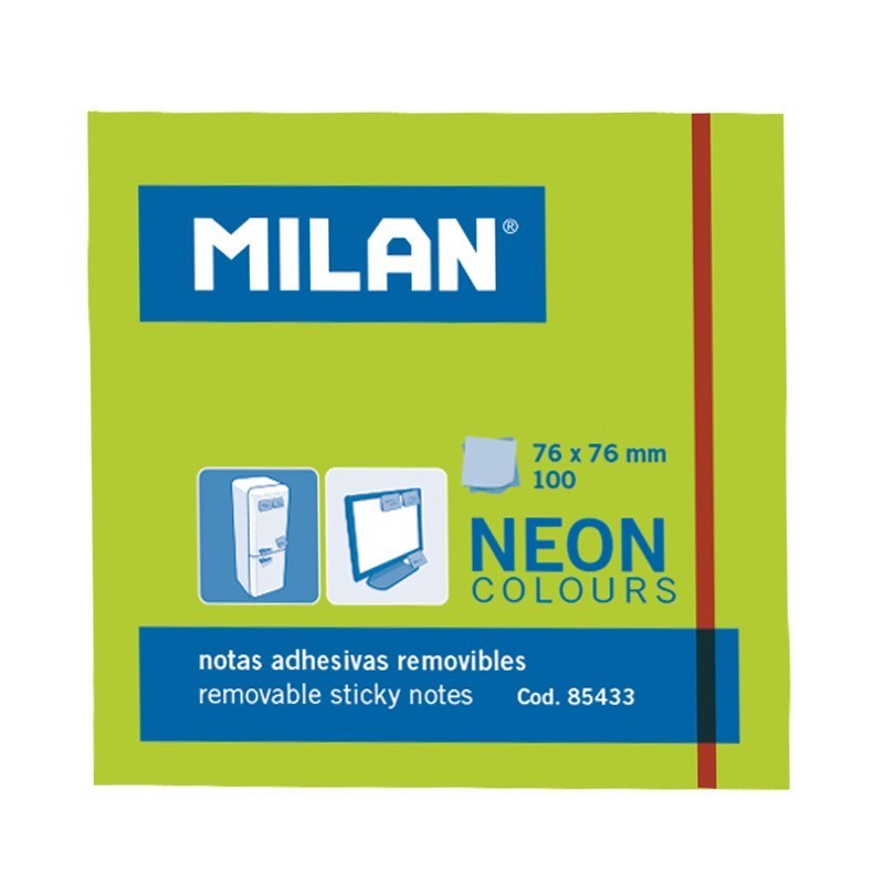 MILAN BLOC di 100 note adesive - rimovibile - 76mm x 76mm - colore ve