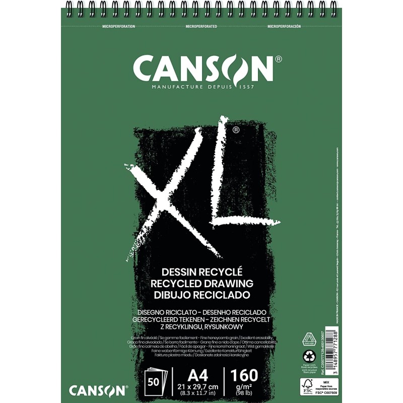 Canson XL Disegno riciclato Blocco con 50 foglie A4 - Microperforado