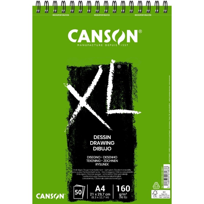 Canson XL Dessin Ligero Bloc de Dibujo con 50 Hojas A4 - Espiral Micr