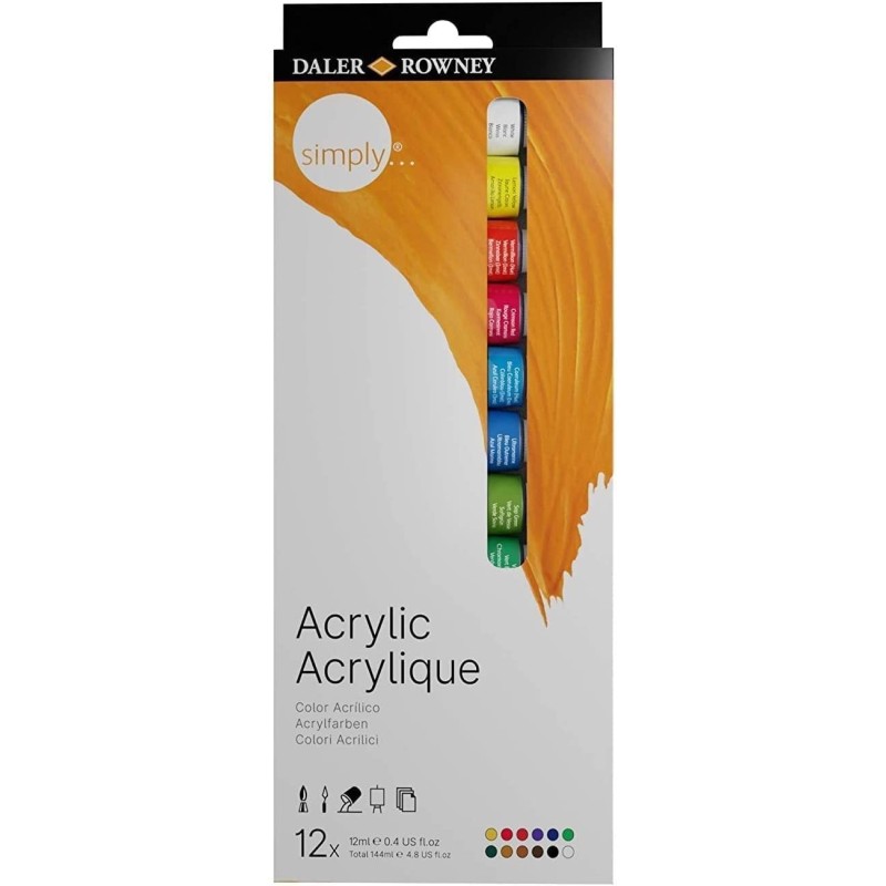 Daler Rowney Simply Confezione da 12 colori acrilici - Asciugatura ra