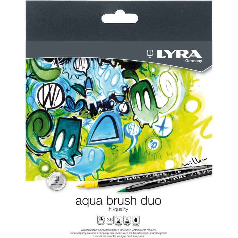 Lyra Aqua Brush Duo Pacco di 36 marcatori a doppio tip - Strokes 2 e