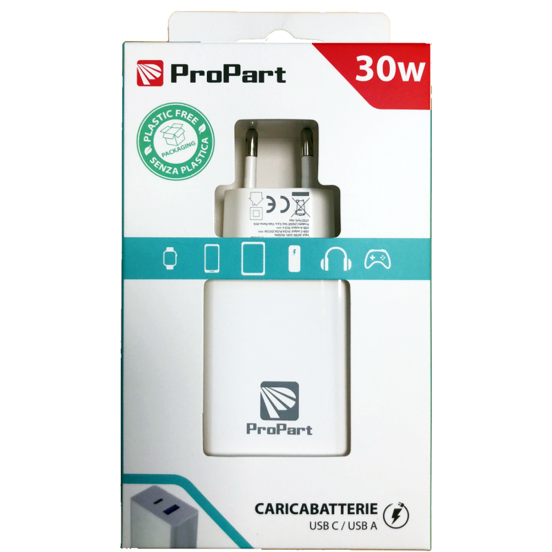 Caricabatteria 30 Watt PD USB-C + A Modello E642-30W