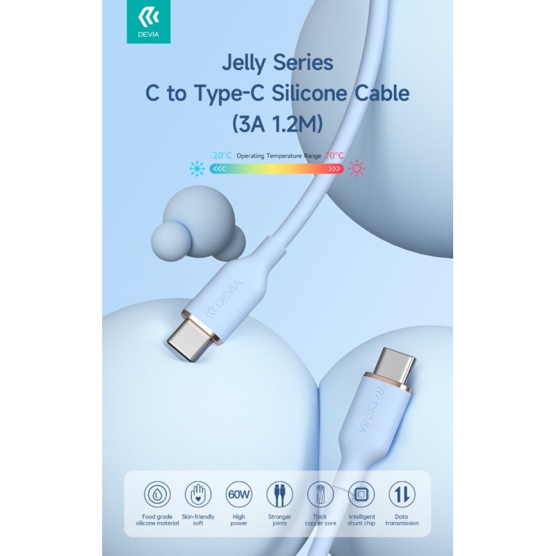 Cavo silicone Jelly da Tipo-C a Tipo-C 3A 60W 12M Blu